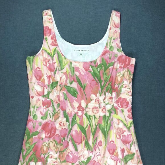 Tommy Hilfiger Mini Shift Dress Women 8 Pink Green Floral Sleeveless Beachy Boho - Picture 2 of 14